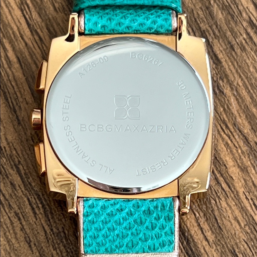 BCBGMaxAzria Gold & Teal Textured Square Watch (inoperative) - Picture 4 of 7